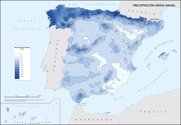 Mapa precipitación media anual en España - Depositália.es